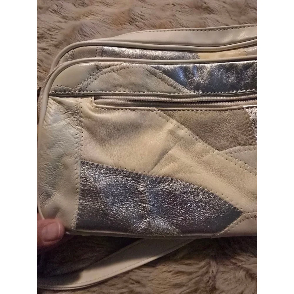 RARE 90s Vintage White Silver Colorblock Jaclyn Smith Patchwork Crossbody Bag